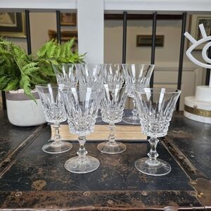 Set of 8 Vintage Cordial Crystal Glasses | Diamond & Vertical Cut Stemware 4.5"